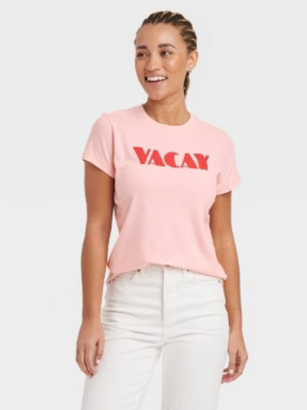 Universal Thread cotton Pink Tee with Red VACAY graphic